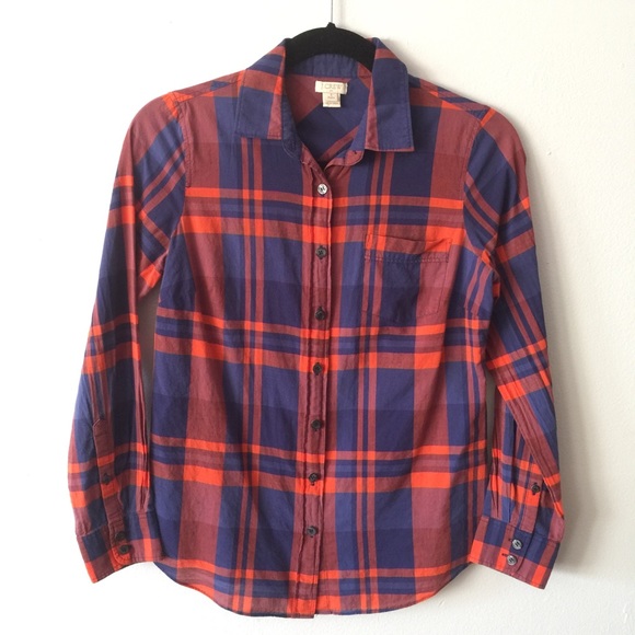 J. Crew Tops - J.Crew Long Sleeve Plaid Shirt 100% Cotton Sz PS